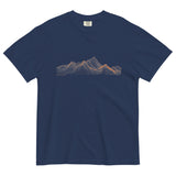 Mountain range topographic design on a True Navy garment-dyed cotton t-shirt