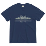Mountain lake reflection design on a True Navy garment-dyed cotton t-shirt