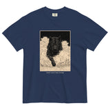Black wolf in deep snow design on a True Navy garment-dyed cotton t-shirt
