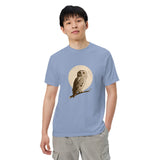 Owl and full moon design on a Washed Denim garment-dyed cotton t-shirt