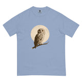 Owl and full moon design on a Washed Denim garment-dyed cotton t-shirt