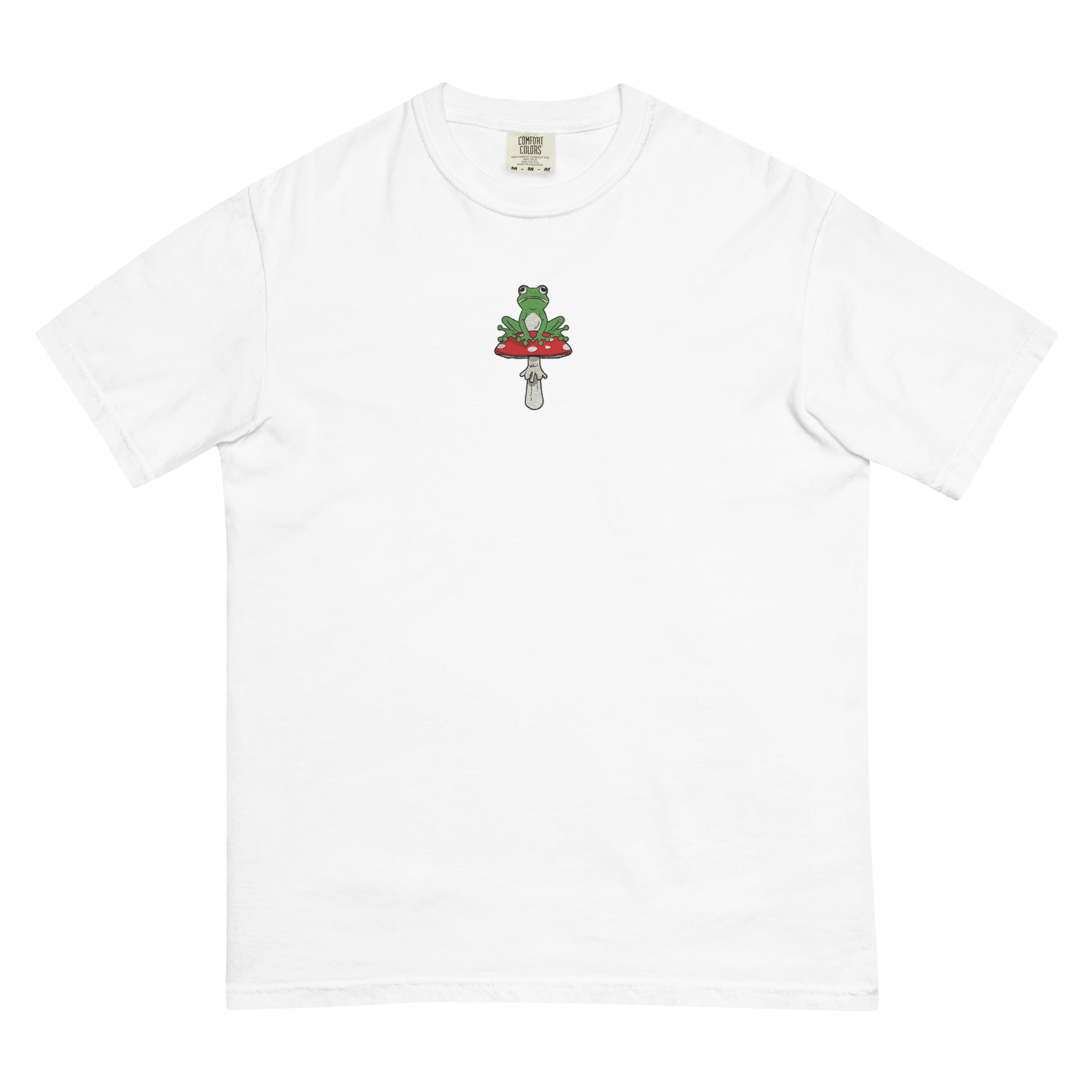 Frog on a Toadstool Embroidered Premium Unisex T-Shirt