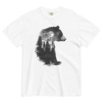Bear and forest double exposure design on a White garment-dyed cotton t-shirt