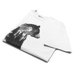 Bear and forest double exposure design on a White garment-dyed cotton t-shirt