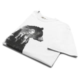 Bear and forest double exposure design on a White garment-dyed cotton t-shirt