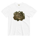 Kitten asleep in a Christmas wreath design on a White garment-dyed cotton t-shirt