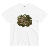 Kitten asleep in a Christmas wreath design on a White garment-dyed cotton t-shirt