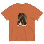 Bear and campfire design on a Yam garment-dyed cotton t-shirt