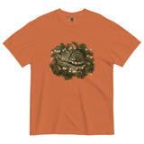 Kitten asleep in a Christmas wreath design on a Yam garment-dyed cotton t-shirt