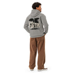 Monstera and grow design on a Grey garment-dyed hooded sweatshirt