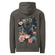 Dragon and flowers design on a Pepper garment-dyed hooded sweatshirt