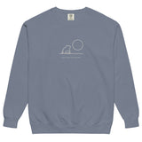 Frog and moon at a quiet pond design on a Blue Jean garment-dyed sweatshirt