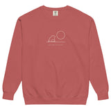 Frog and moon at a quiet pond design on a Crimson garment-dyed sweatshirt