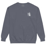 Snowman and Christmas tree design on a Denim garment-dyed sweatshirt