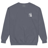 Snowman and Christmas tree design on a Denim garment-dyed sweatshirt