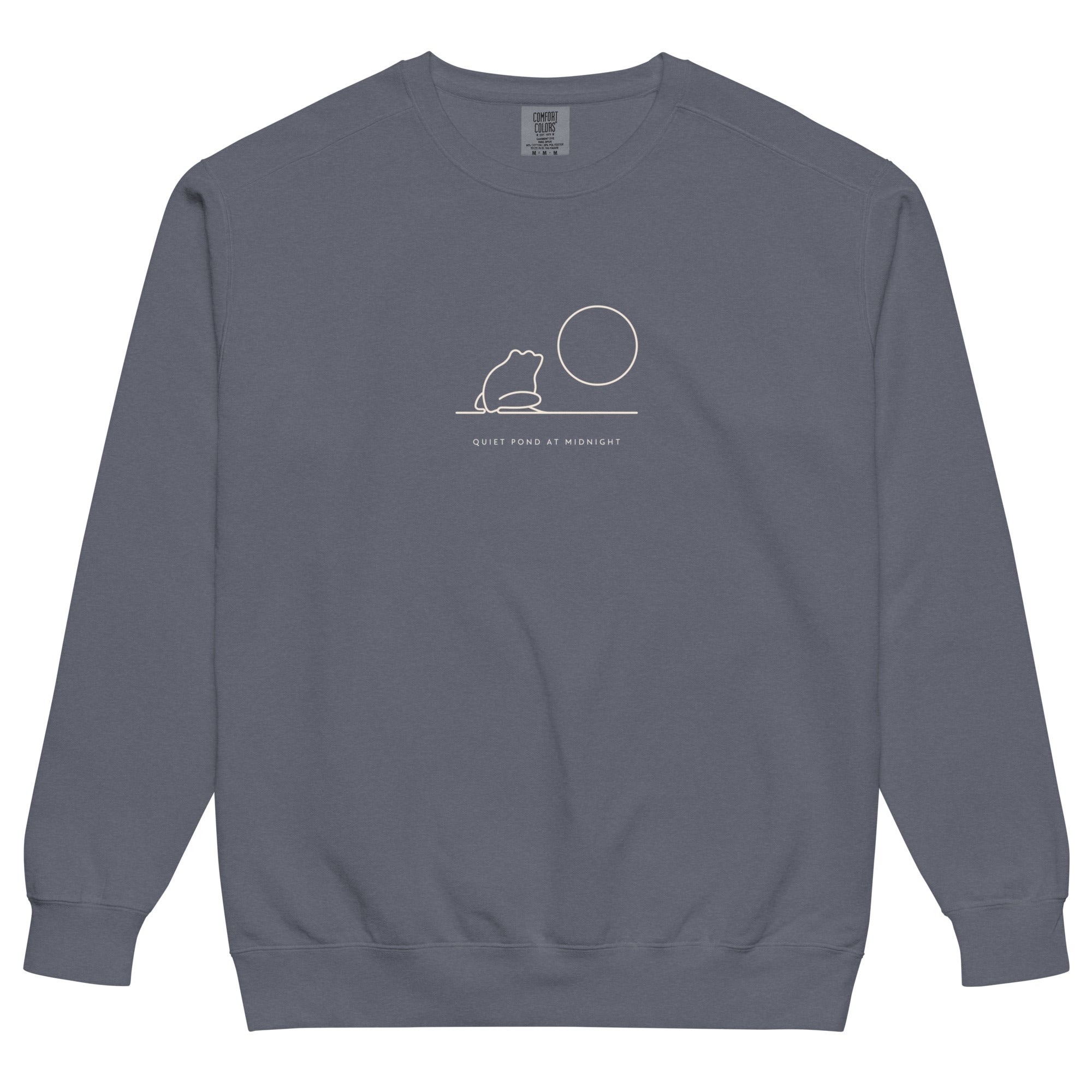 Frog and moon at a quiet pond design on a Denim garment-dyed sweatshirt