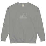 Frog and moon at a quiet pond design on a Grey garment-dyed sweatshirt