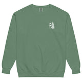 Snowman and Christmas tree design on a Light Green garment-dyed sweatshirt