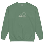 Frog and moon at a quiet pond design on a Light Green garment-dyed sweatshirt