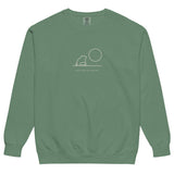 Frog and moon at a quiet pond design on a Light Green garment-dyed sweatshirt