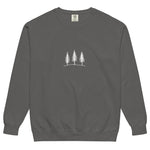 Three pine trees design on a Pepper garment-dyed sweatshirt