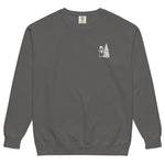 Snowman and Christmas tree design on a Pepper garment-dyed sweatshirt
