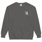 Snowman and Christmas tree design on a Pepper garment-dyed sweatshirt