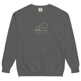 Frog and moon at a quiet pond design on a Pepper garment-dyed sweatshirt