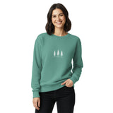 Three pine trees design on a Seafoam garment-dyed sweatshirt