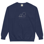 Frog and moon at a quiet pond design on a True Navy garment-dyed sweatshirt