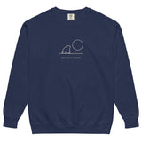 Frog and moon at a quiet pond design on a True Navy garment-dyed sweatshirt