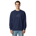 Frog and moon at a quiet pond design on a True Navy garment-dyed sweatshirt