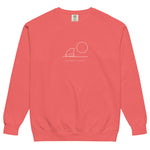 Frog and moon at a quiet pond design on a Watermelon garment-dyed sweatshirt