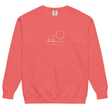Frog and moon at a quiet pond design on a Watermelon garment-dyed sweatshirt