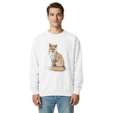 Red fox in falling snow design on a White garment-dyed sweatshirt