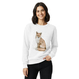 Red fox in falling snow design on a White garment-dyed sweatshirt