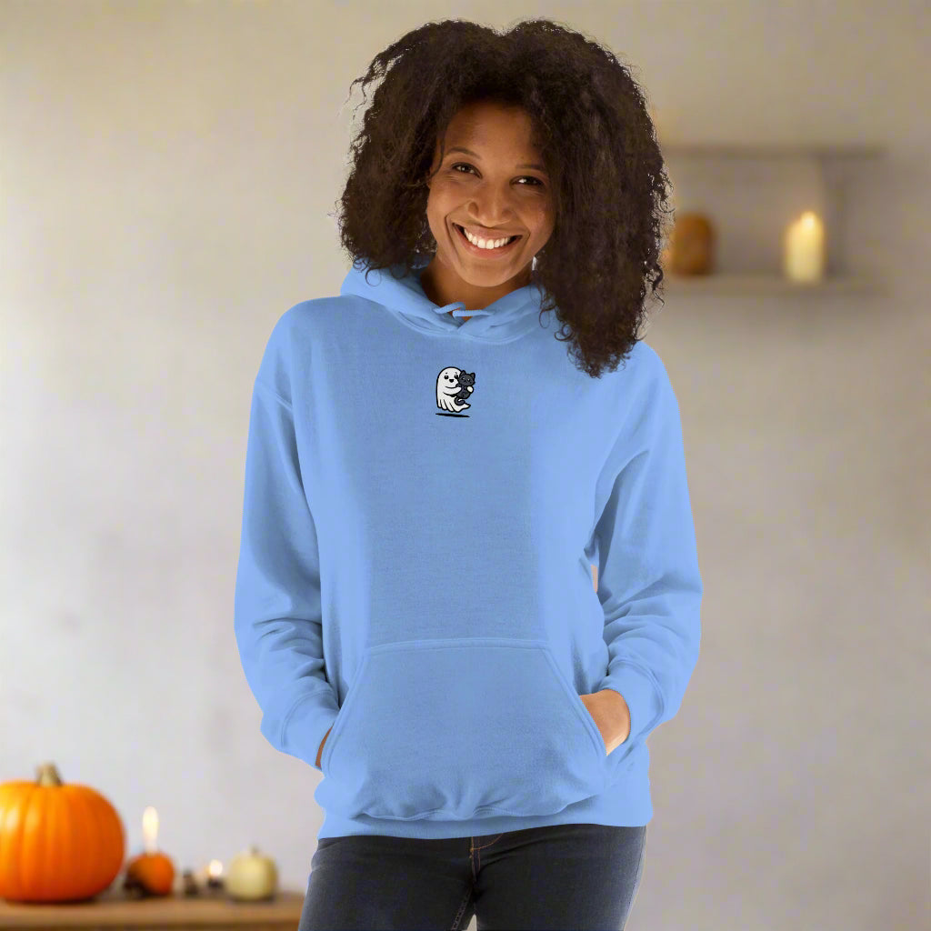 Ghost & Black Cat Hoodie – Graphic Printed Sweatshirt, Halloween Gift
