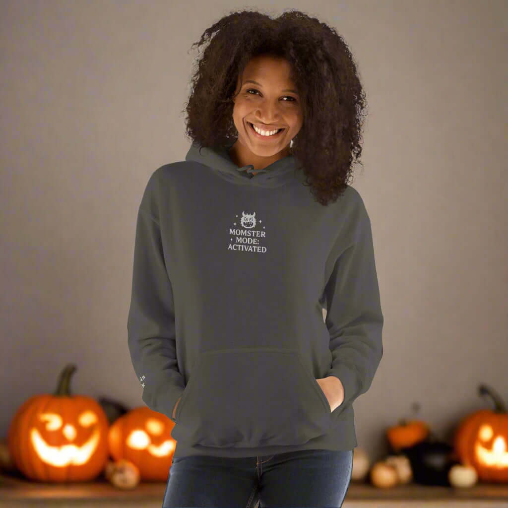 Momster Mode Hoodie - Halloween Personalized Embroidered Hoodie, Mother Gift
