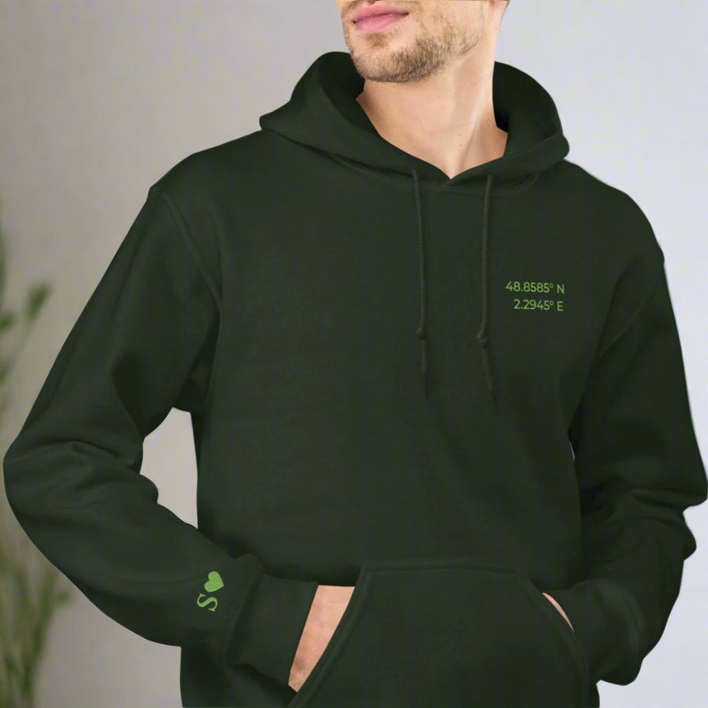 Coordinates Hoodie – Personalized Embroidered Hoodie, Meaningful Gift