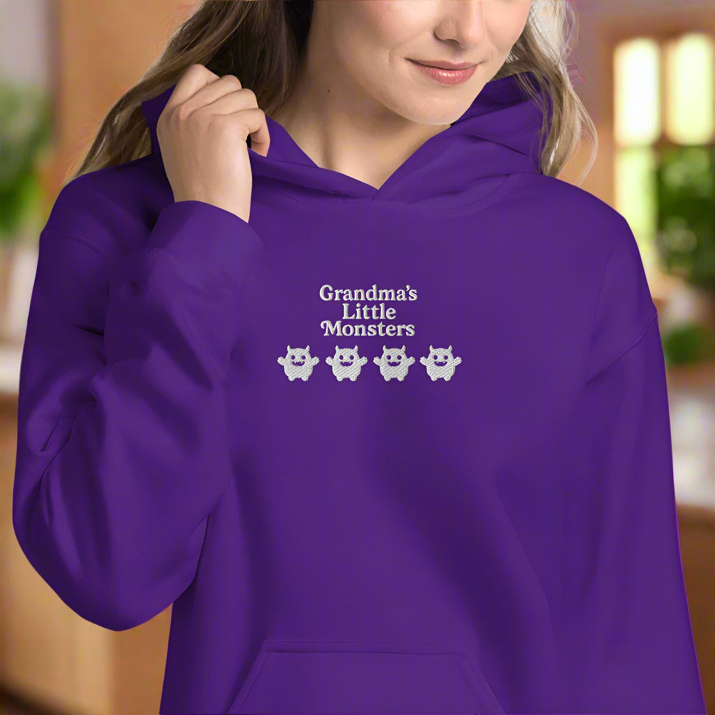 Grandma’s Little Monsters Hoodie – Personalized Embroidered Hoodie, Gift for Grandparents