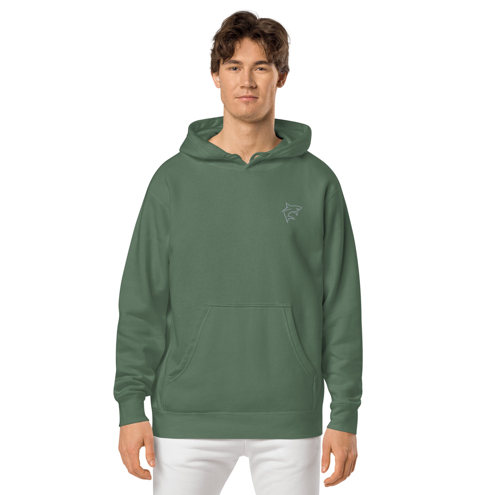 Embroidered Shark Pigment-Dyed Premium Unisex Hoodie