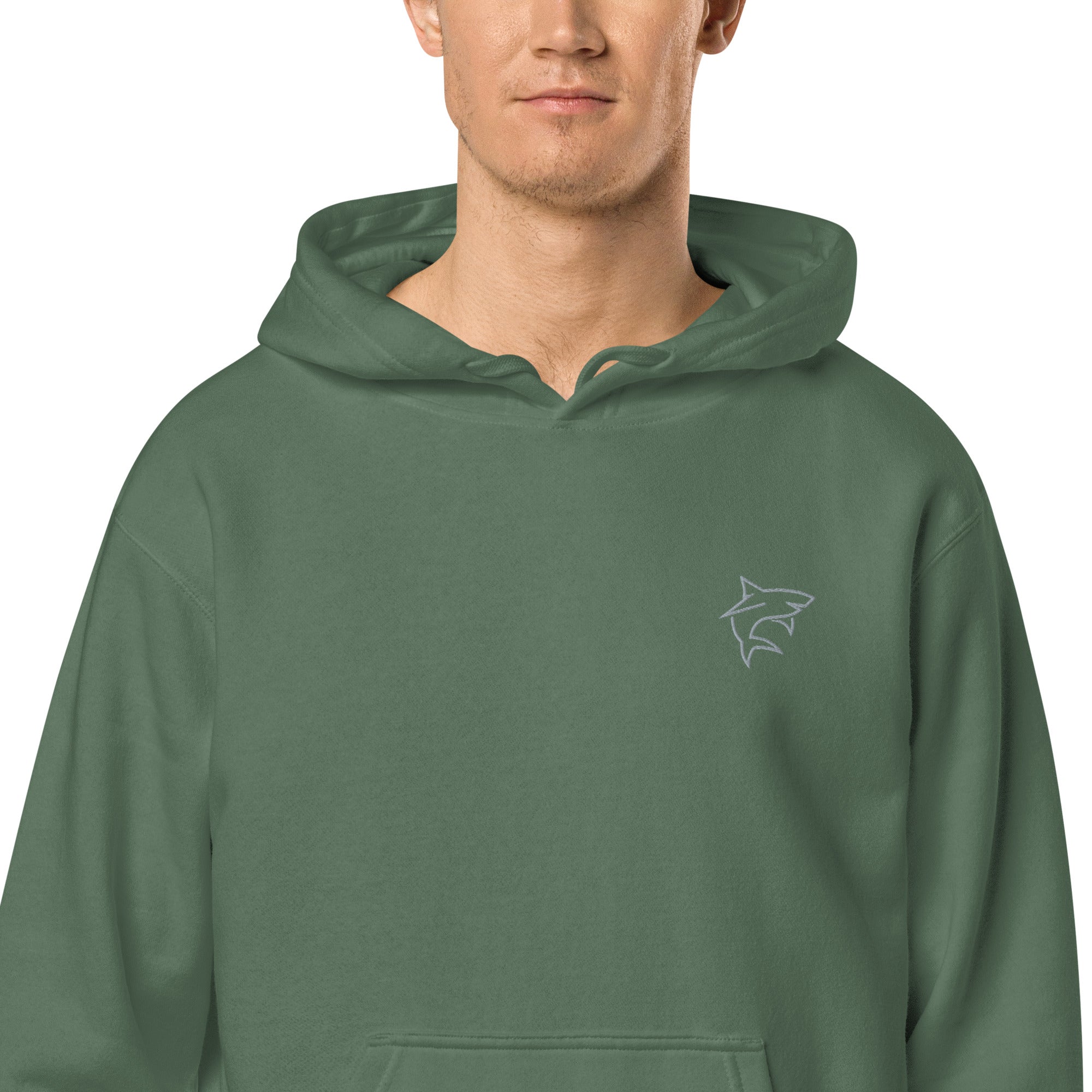 Embroidered Shark Pigment-Dyed Premium Unisex Hoodie