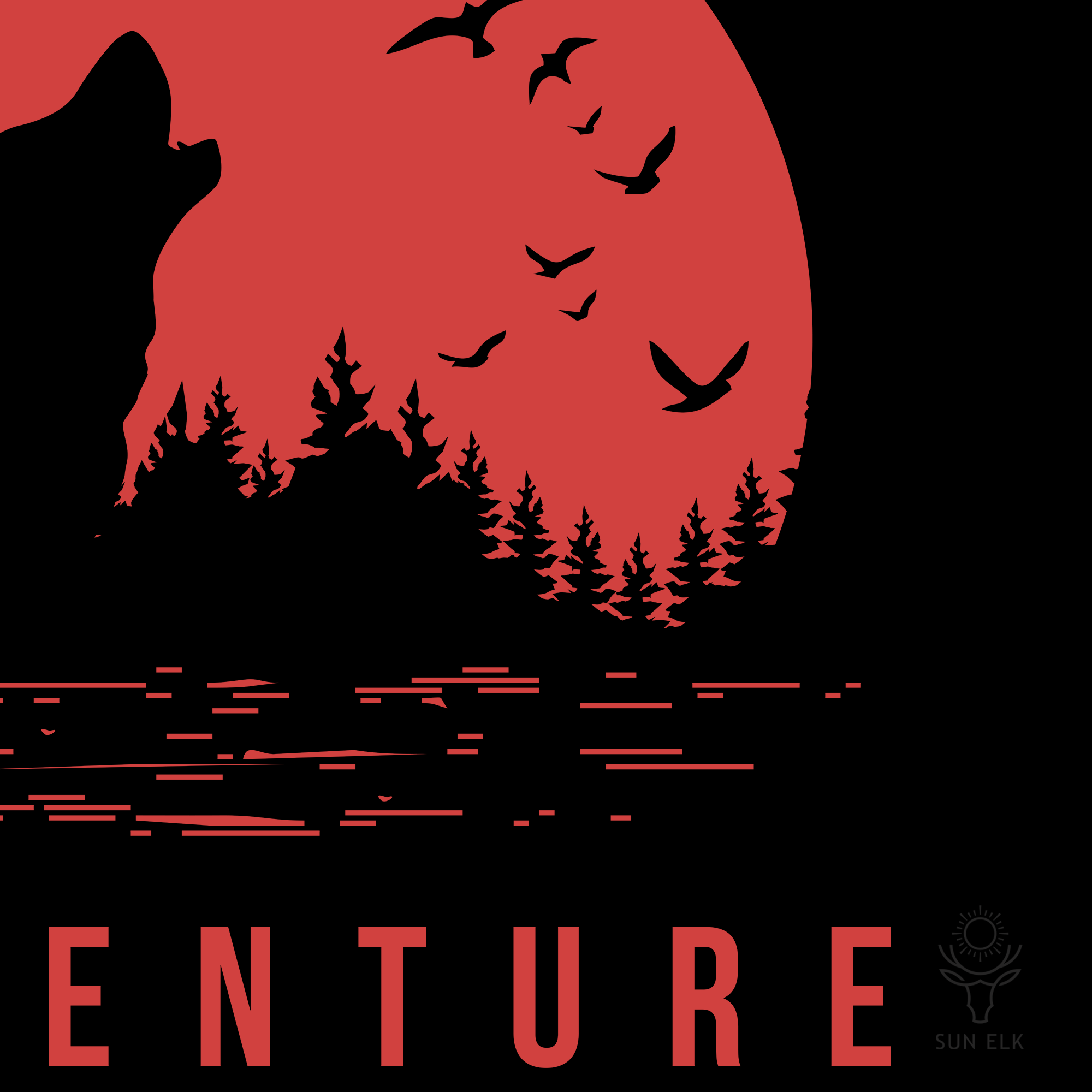 Wolf Adventure Red Sun Softstyle T-Shirt