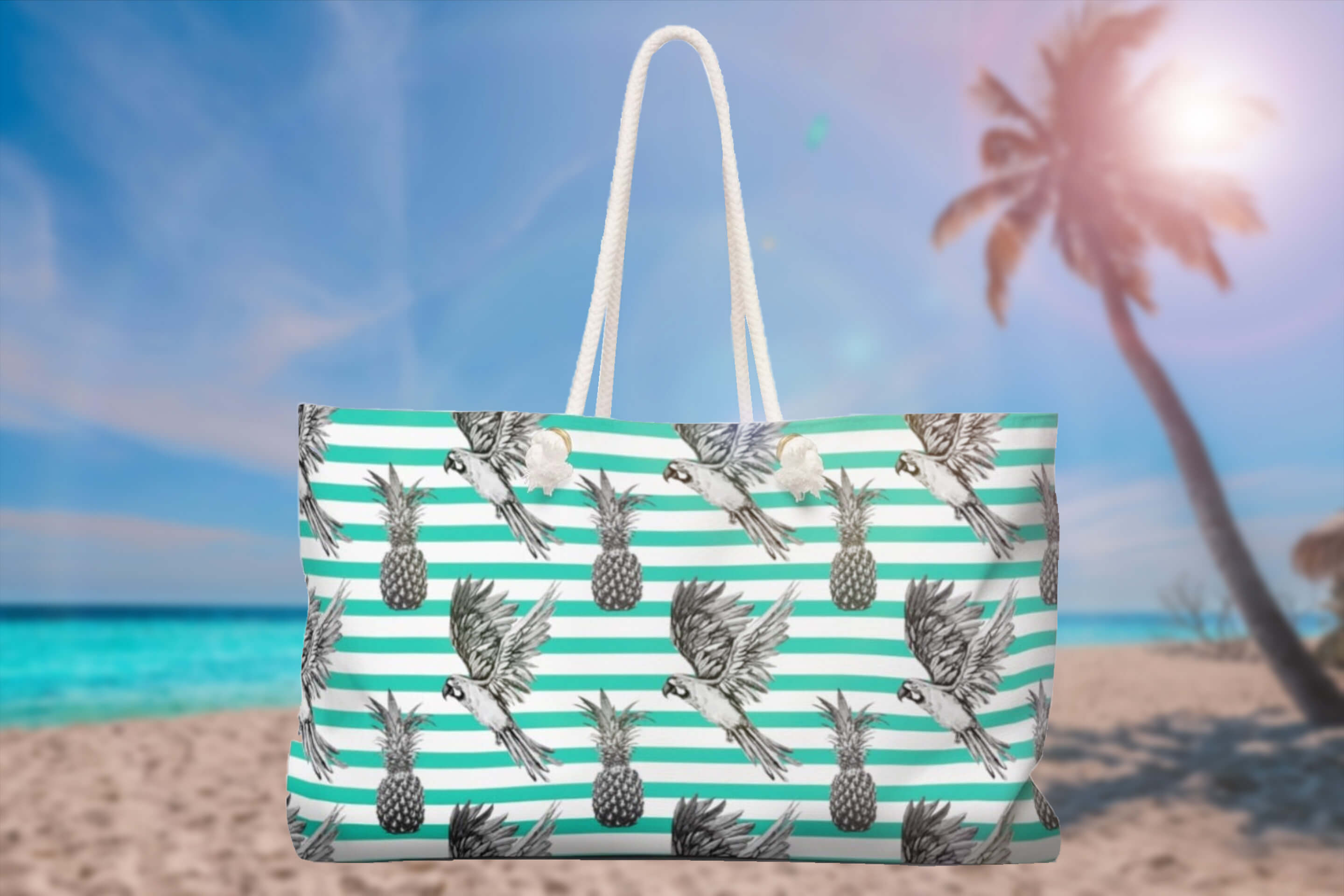 Macaw Parrots & Pineapples Weekender Beach Travel Bag
