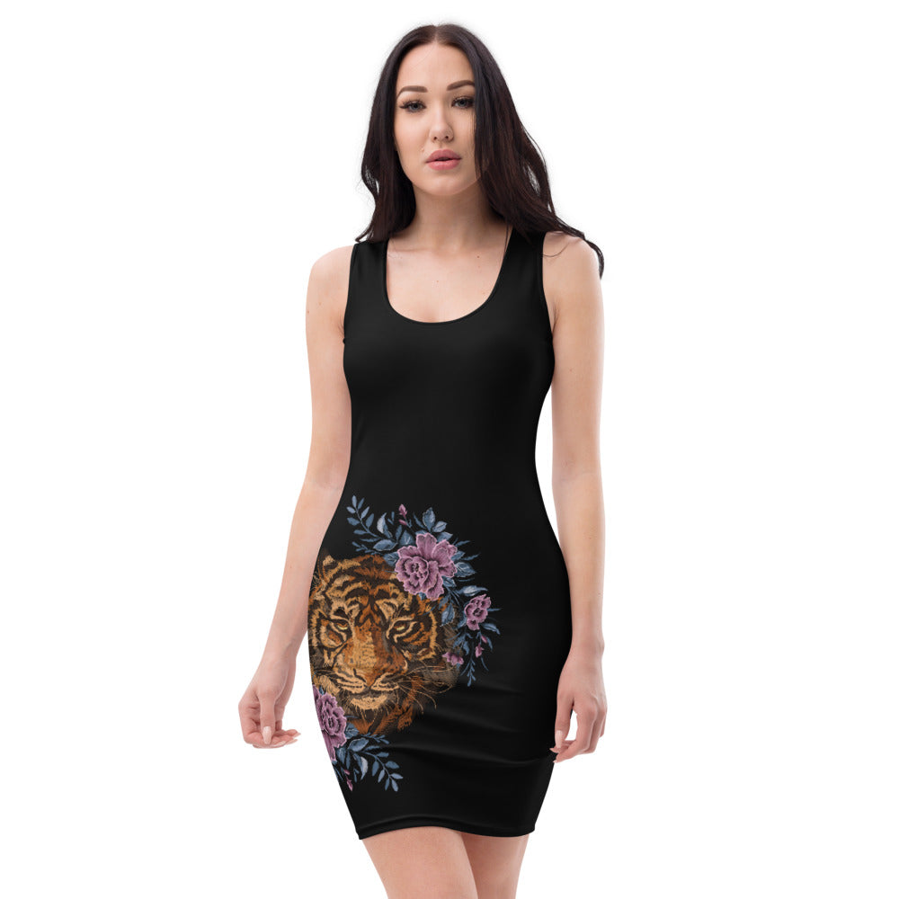 Tiger & Wild Flowers Black Dress