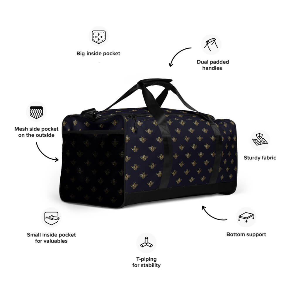 Golden Bumble Bee Black Duffel Bag