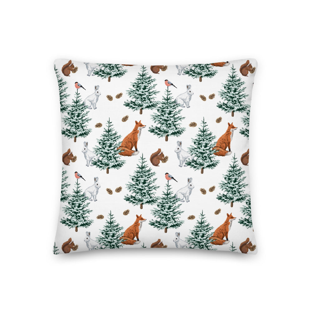 Fox, Rabbit, Squirrel & Robin Christmas Throw Pillows