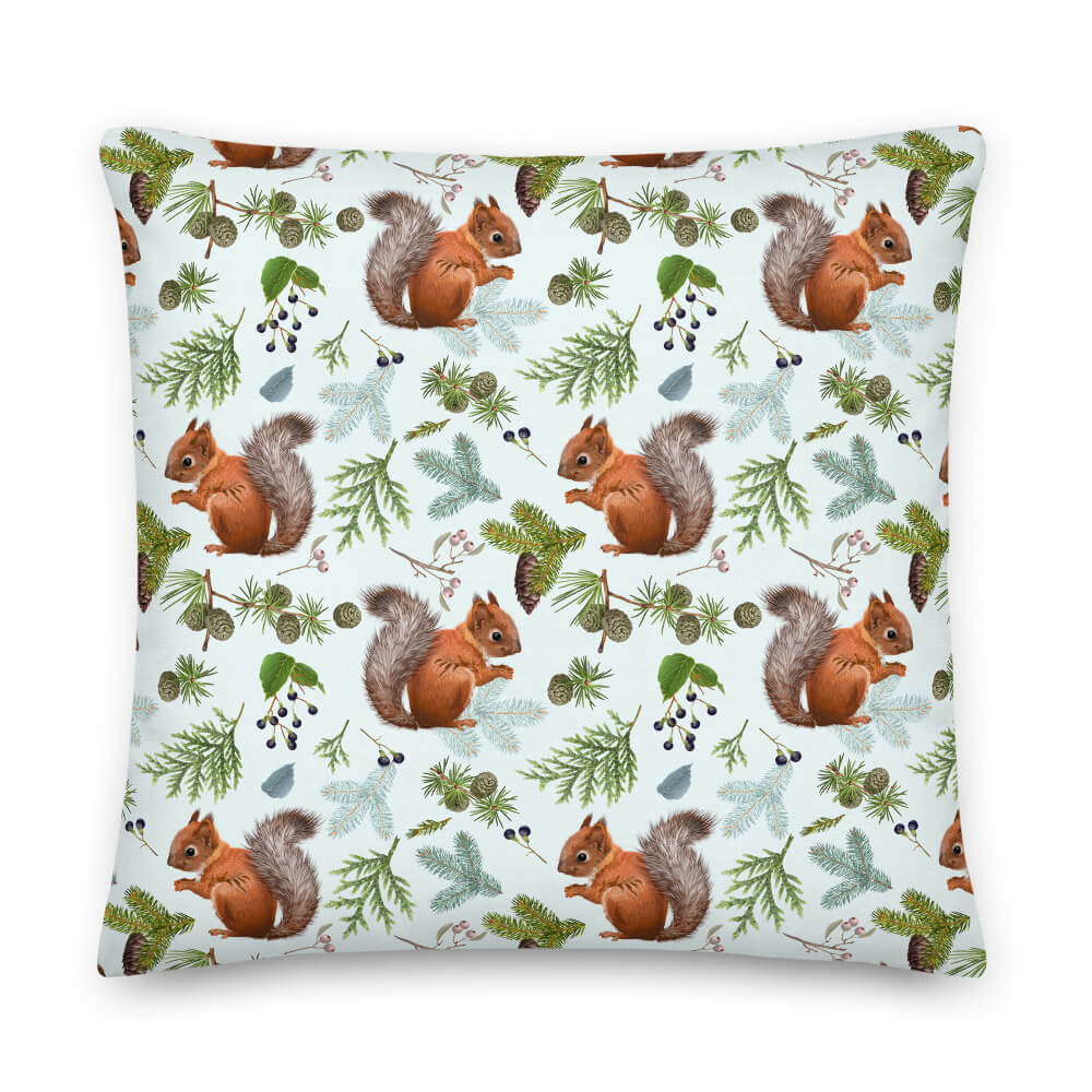 Squirrels & Pine Cones Christmas Throw Pillows