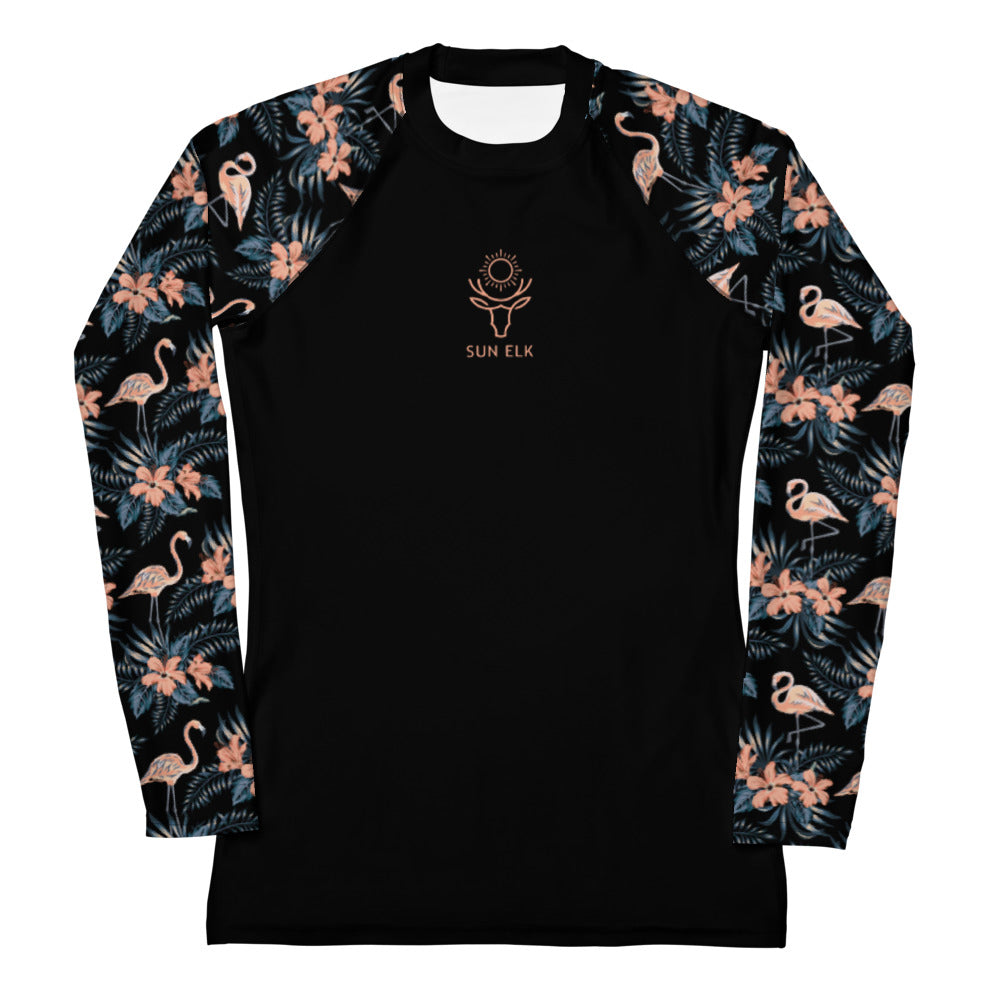 Flamingos & Tropical Flowers Women's Rash Guard
