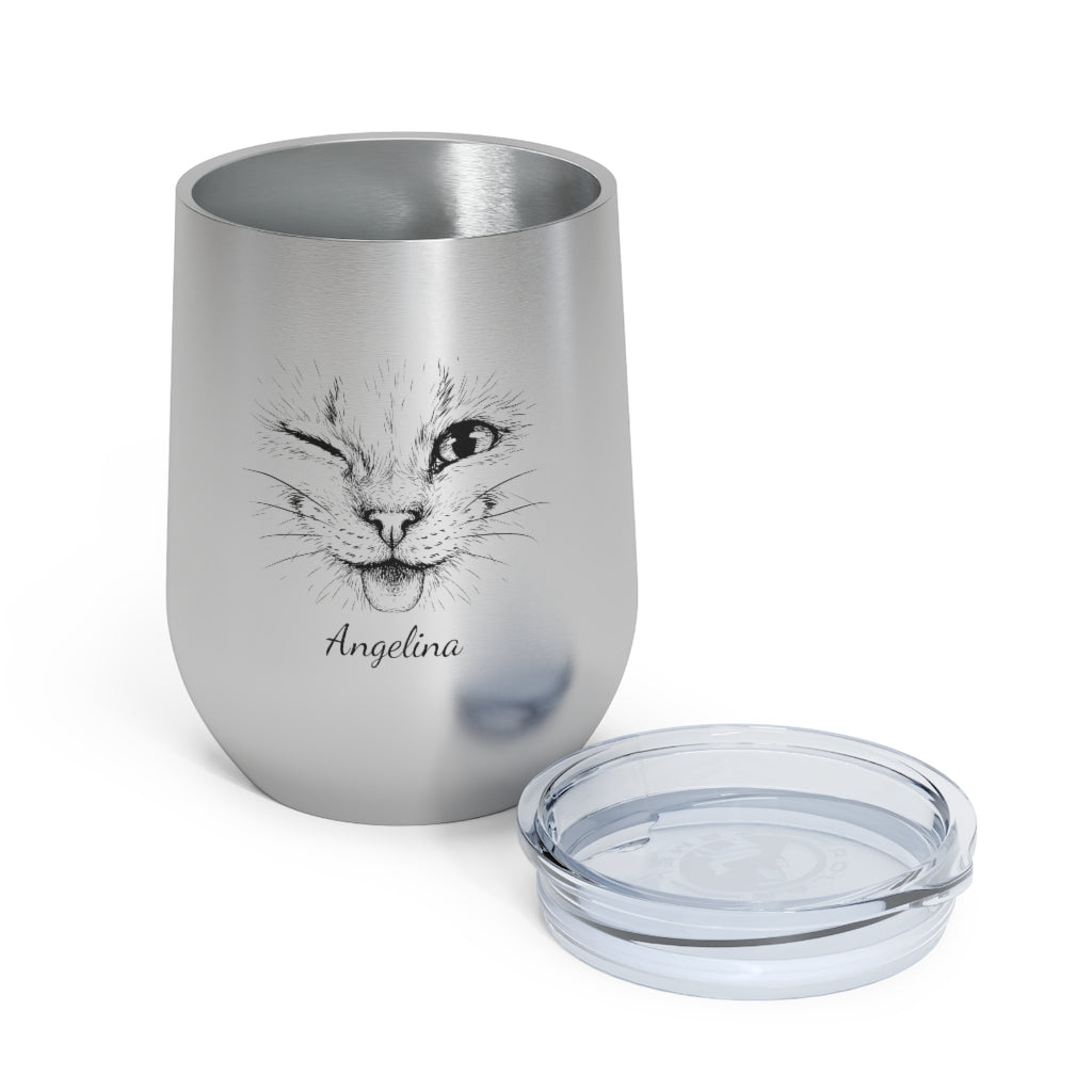 Personalized Cheeky Cat Wine Tumbler, 12oz